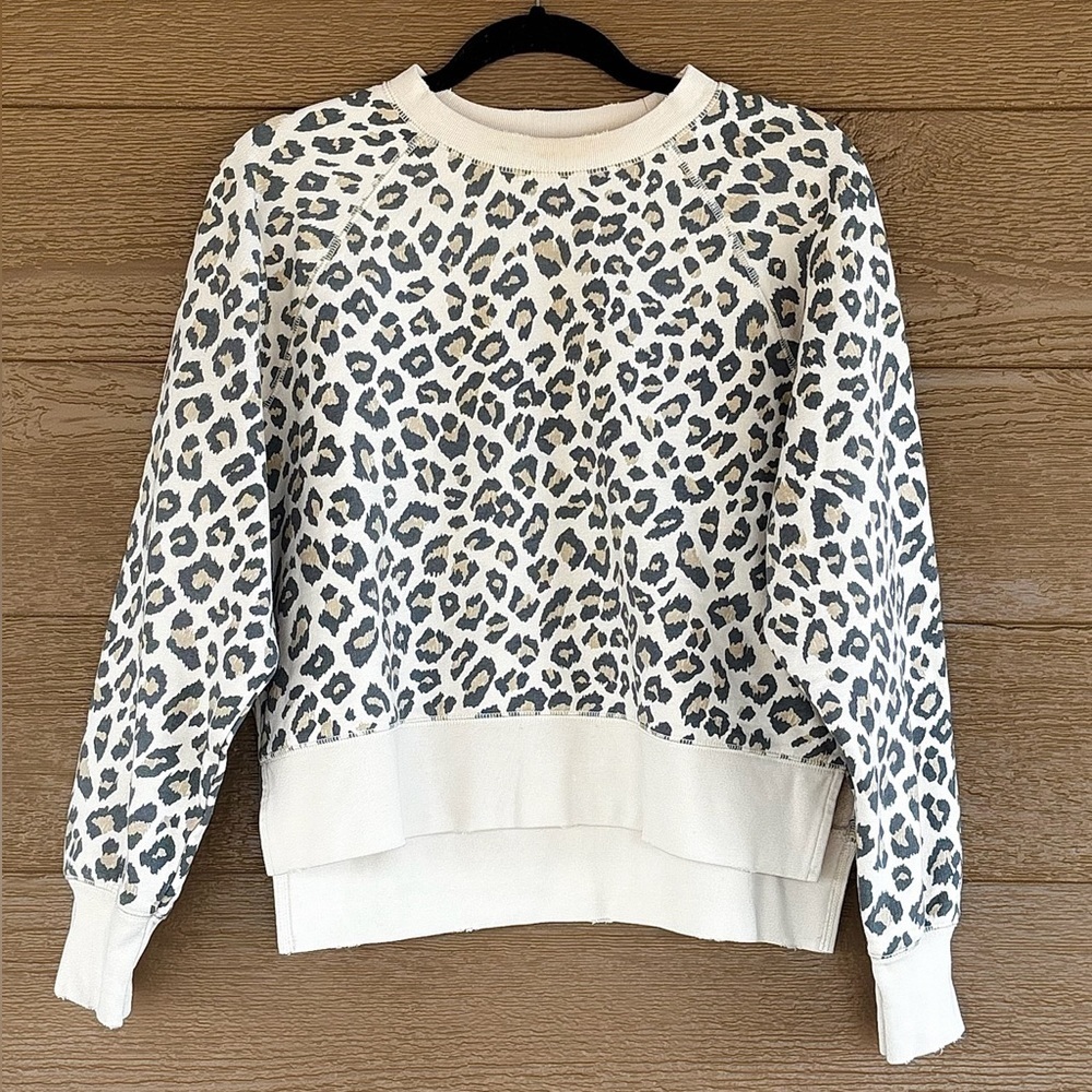 Frame 100% Cotton Cream and Gray Leopard Print Sweater Sz S